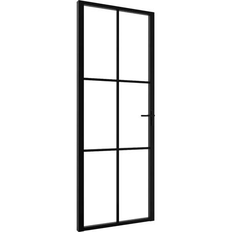 Porte intérieure, en verre trempé et alliage d'aluminium, 76 x 201,5 cm, noire. (1/5)
