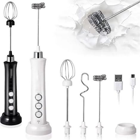 Montalatte elettrico senza fili e ricaricabile con 3 velocità per latte macchiato, cappuccino e cioccolata calda. Ricarica tramite USB. (1/5)