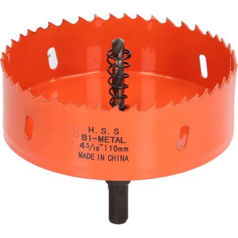 Scie cloche bimétallique HSS avec arbre robuste pour planches de cornhole, bois, PVC, pièces de perceuse électrique en métal 4 5/16 pouces (110 mm) (1/5)