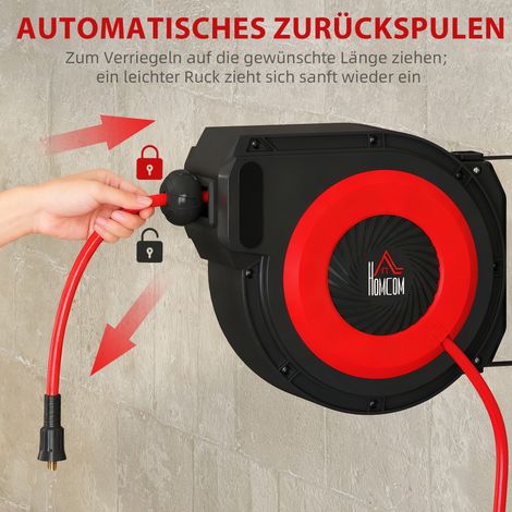 Tambour à tuyau avec mécanisme d'enroulement, 16,5 m de flexible, fixation murale, Rouge+Noir (1/4)