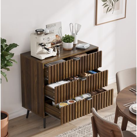 Commode 3 tiroirs 80x39x78 cm MDF finition noyer, rangement pour chambre et salon - CHICFURN (1/5)