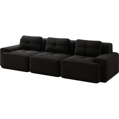 Sofá modular de 3 plazas en pana negra sin montaje (1/5)
