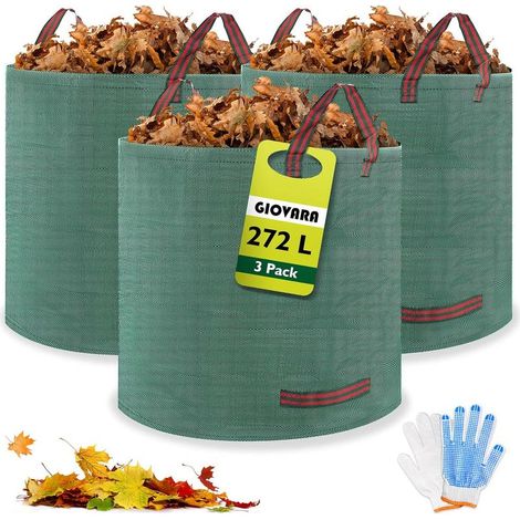 QAZQA 3 x 272L Sacs à déchets de jardin, étanche Heavy Duty Grande Sacs avec poignées, pliable et réutilisable (1/5)