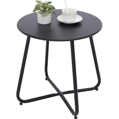 Small metal side table, round garden side table, coffee and coffee table with adjustable table legs (black, Ø 45 x 45 x H cm) (1/4)