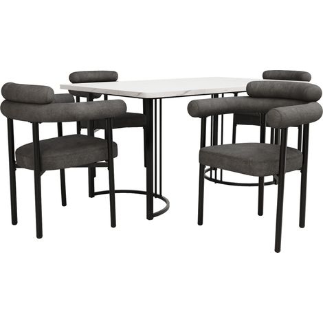 Set di 4 sedie da pranzo grigio scuro in tessuto effetto camoscio con gambe in ferro (1/5)