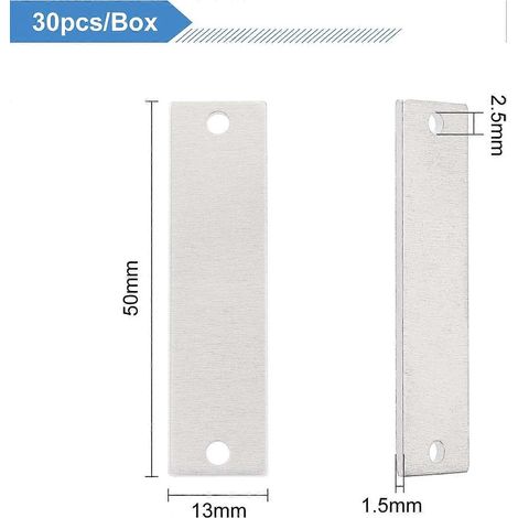30 étiquettes rectangulaires vierges en aluminium estampé avec 2 trous et boîte de rangement pour la fabrication de colliers, bracelets et médailles pour chiens 50x13x1,5mm( )