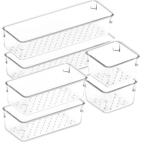 6 Pièces Organisateurs de Rangement Tiroir, Transparent Antidérapant Organisateur Tiroir, Rangement Tiroir Cuisine, Rangement et Organisation de La Salle de Bain, Rangement Tiroir Bureau (1/5)