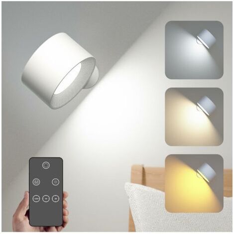 Applique Murale Interieur,Spots muraux,Télécommande et commande tactile,3 Niveaux de Luminosité,3 Modes de Couleur,Rendu des couleurs élevé Ra≥85,Sans fil,Batterie rechargeable haute capacité