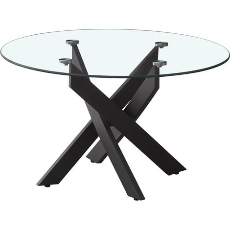Table Basse JESSY Ronde Plateau Verre Trempé Transparent Pieds Métal Noir D80x45cm (1/5)