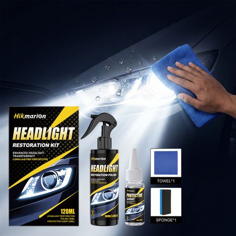 Scheinwerferreinigungsset für Autoscheinwerfer: Verbessert Vergilbung und Trübung, sorgt für helles Licht, schützt und reinigt die Oberfläche – 100 ml + 20 ml + Schwamm 1 + Tuch 1 -- BIEMMEDUE (1/5)