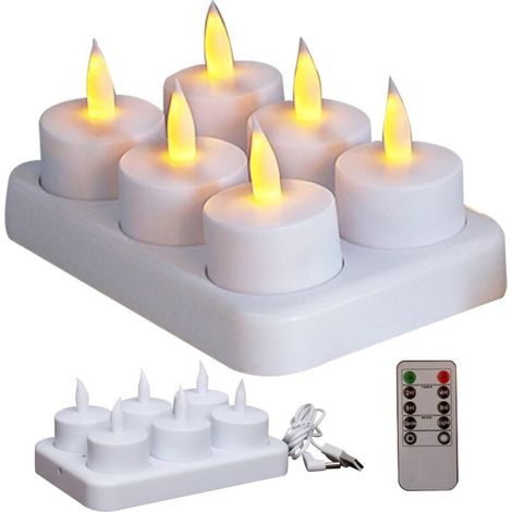 Bougies LED Chauffantes Sans Flamme Avec Station Charge Minuterie Télécommande Décoration Mariage Anniversaire Lot de 6 (1/4)