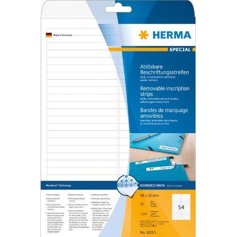 HERMA Etichette Staccabili, 96 x 10 mm, Etichette Adesive A4 per Stampante, 54 Etichette per Foglio, Bianco (1/3)