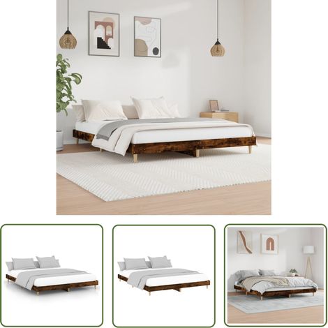 The Living Store Bettgestell ohne Matratze Räuchereiche 200x200 cm Holzwerkstoff - Betten - Holzbetten - Doppelbett - Massivholzbette - Boxspringbett (1/5)