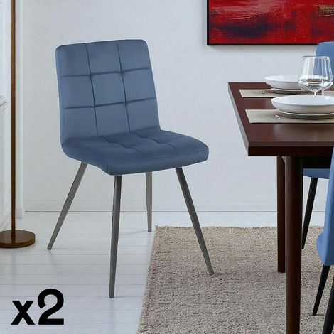 Chaise en velours capitonné bleu MALMOE (lot de 2) (1/5)