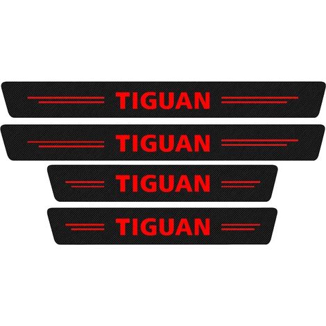 (4 pièces) Film de protection autocollant en fibre de carbone pour seuil de porte de voiture Tiguan,logo,bandes de pare-chocs,autocollants de protection de seuil (1/3)