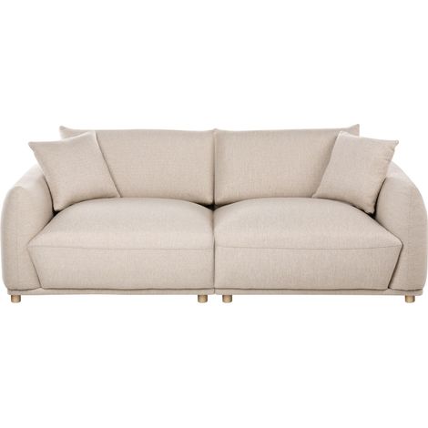 Sofa Beige Fabric Upholstery 3 Seater with Scatter Cushions Wooden Legs Modern Living Room Settee JUBEK