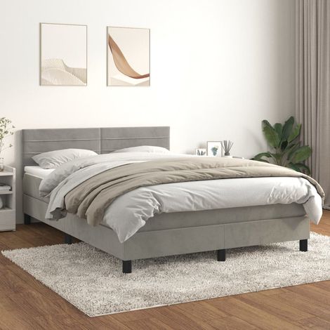 Lit à sommier tapissier et matelas, Lit double, Lit adulte Gris clair 140x200cm Velours GSW45909 (1/5)