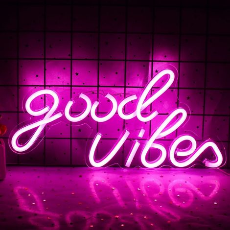 Lettre néon murale Good Vibes, néon LED rose, adapté à la chambre à coucher, au bar, au mariage, à la fête, à la décoration d'anniversaire (1/4)