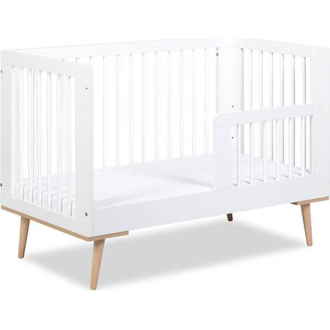 Bb-Loisir – Lit évolutif bébé 120x60cm blanc – 3 niveaux de matelas – Barreaux amovibles – Barrière de protection incluse (1/5)