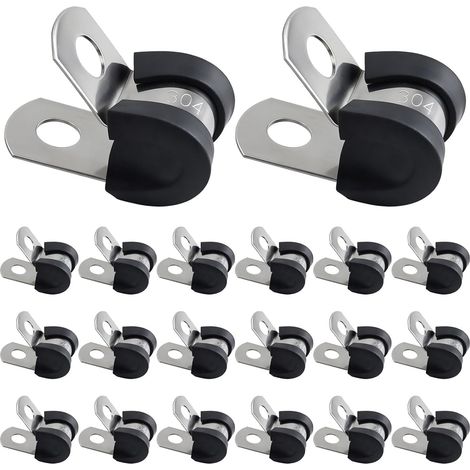 20 Pièces Colliers de Serrage en Acier Inoxydable 304,Colliers de P Doublés de Caoutchouc,Colliers de Fixation de Tubes de Câble avec Insert en Caoutchouc Pour Tuyau,Câble et Montage (6mm) (1/5)