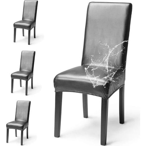 Lot de 4 housses de chaise en similicuir, élégantes, imperméables et extensibles, à dossier haut, pour salle à manger, banquet (1/5)