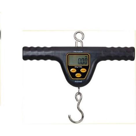1 x balance de pêche à la carpe, 50 kg, précision 10 g, écran LCD rétroéclairé bleu, crochet magnétique, usage extérieur nocturne (1/2)