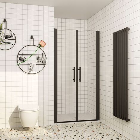 Nischen-Duschabtrennung Doppeltür Pendelsystem 120x195cm 6mm ESG Nanoglas Alu Matt Schwarz (1/5)