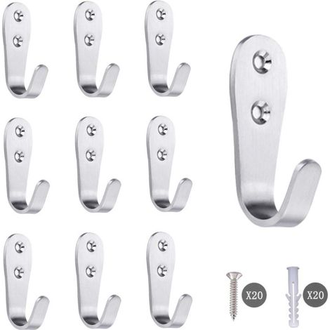 Ganci appendiabiti in acciaio inox 304 massiccio, colore argento (10 pezzi)