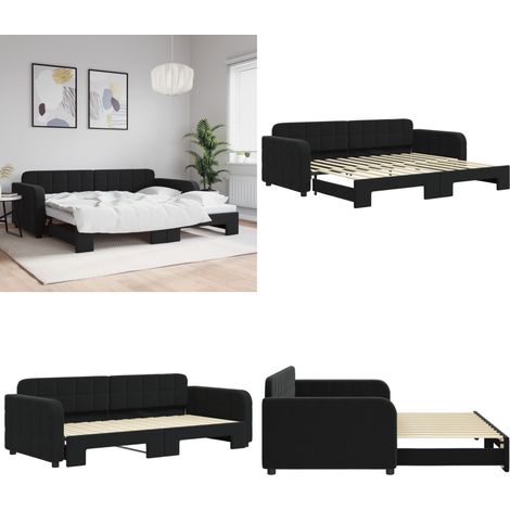 Lit de jour avec gigogne sans matelas noir 90x200 cm - Lit Deux Places - Canapé Convertible - Lit Gigogne - Meuble Multifonctionnel - Literie - Home & Living (1/5)