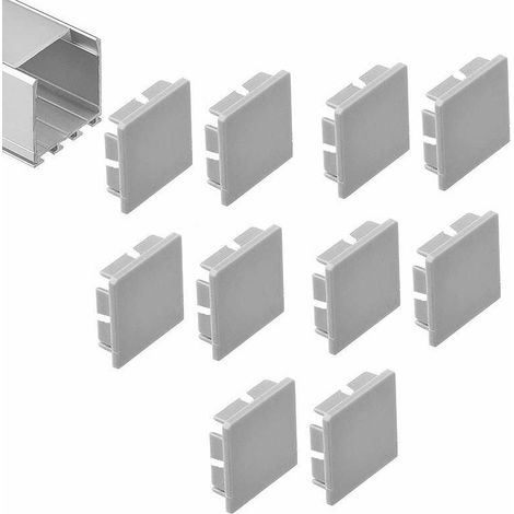 10x Embout de tube carré pour profilé bande ruban LED Fixation Extrémité Accessoire Finition Eclairage Placard Dressing, 16 x 16mm gris