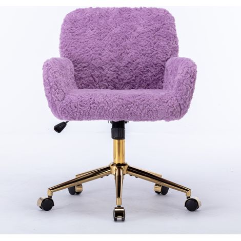 Chaise de coiffure fourrure lapin violette pivotante hauteur ajustable, accoudoirs, base dorée DE1831VT (1/4)