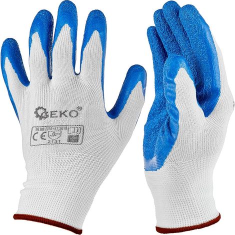 Polyester-Schutzhandschuhe Größe 9 /Latex weiß und blau/ (12/240) (1/4)