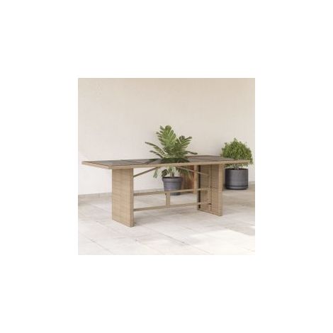 Table de jardin avec dessus en verre beige résine tressée (1/5)