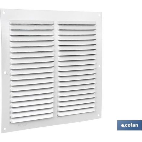 Grille de ventilation en aluminium blanc 20 x 20 cm avec moustiquaire et épaisseur 0,6 mm