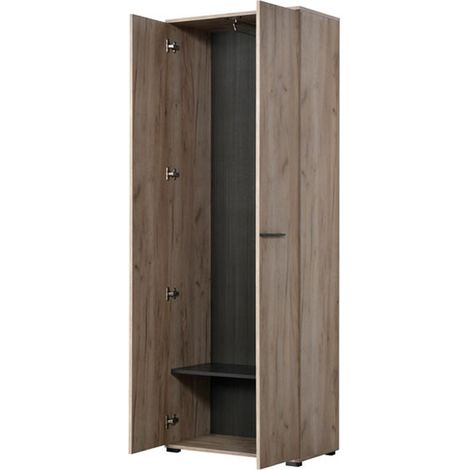 Guardaroba 2 Ante Pinasca, Armadio Camera da Letto un Ripiano, Appendiabiti, Apertura Battente, 67.5x195h cm Marrone Rovere Nodi