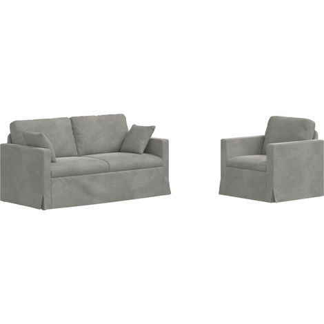 Ensemble de Canapés 2 pcs Salon de jardin Gris clair 158 x 78 x 80 cm Velours (1/5)