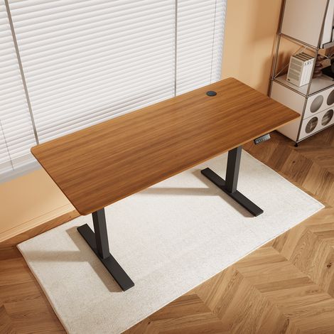 SONNI Höhenverstellbarer Schreibtisch, Stehpult, Bürstenloser Motor mit Smart Memory Funktion, Black Desk + 140cm Dark Walnut Table (1/5)