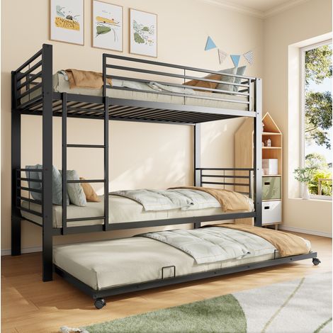 Litera 90x200 cm de metal negro con cama nido, práctica y resistente (1/5)