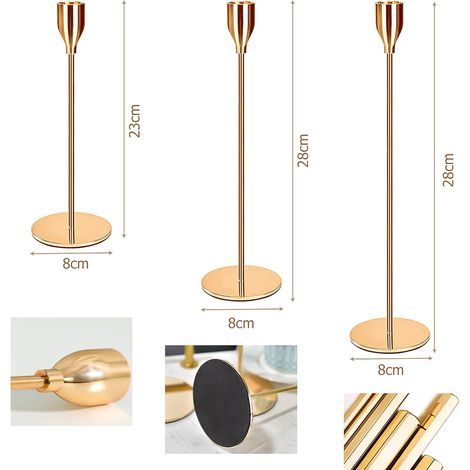 AGE Bougeoirs Détenteurs 3 Pcs Différentes Tailles, 33/28 / 24cm Chandelier Candélabres Decoration Table pour Saint Valentin De Noël Mariage Cérémonie Anniversaire, Or (1/4)