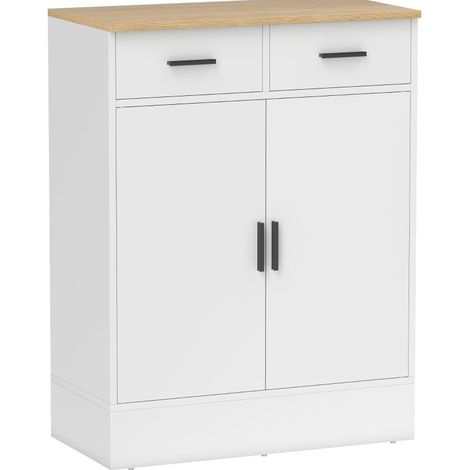 Credenza con 2 cassetti e ripiano regolabile, bianco effetto legno, 68,6 x 35 x 90,3 cm (1/5)
