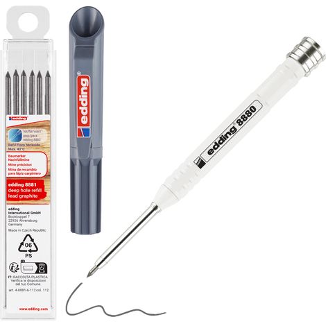 Edding - Set Porte-mine de chantier E8880 avec taille-crayon intégrée + 6 mines