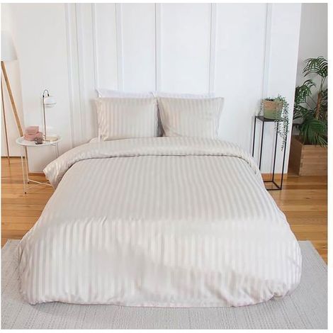 Parure de lit - COTE DECO - Housse de couette 220x240 cm - 2 Taies 63x63 cm - Crème - Satiné