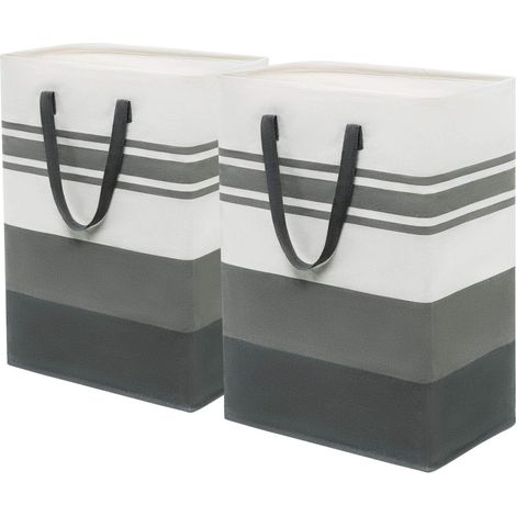 Lot de 2 paniers à linge 75L pliables gris 43x60cm avec poignées renforcées (1/5)
