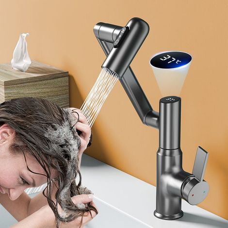 Robinet de lavabo de salle de bain à LED en cuivre de haute qualité, plusieurs modes d'eau, rotation à 360 °, résistant aux éclaboussures, praticité et durabilité supérieures (1/3)
