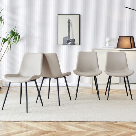 Juego de 4 sillas de comedor de polipiel, estructura metálica negra, gris HAVRYA (1/5)