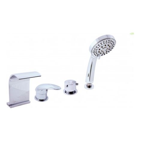 Mitigeur baignoire 4 trous DUNAJI avec cascade en laiton chromé (1/5)