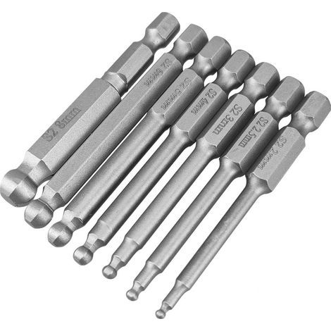 Jeu de 7 embouts de tournevis hexagonaux à tête sphérique, clé hexagonale métrique, foret et jeu d'embouts de tournevis, adaptés aux tournevis électriques, aux perceuses électriques et aux perceuses à (1/5)