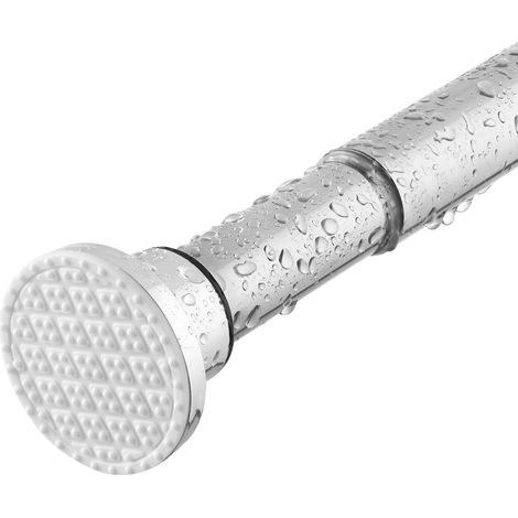 Tringle à rideau de douche télescopique, 70-255cm, extensible, sans perçage, en acier inoxydable argenté, barre télescopique à pincer, comme tringle à rideau pour fenêtre de salle de bain (1/5)