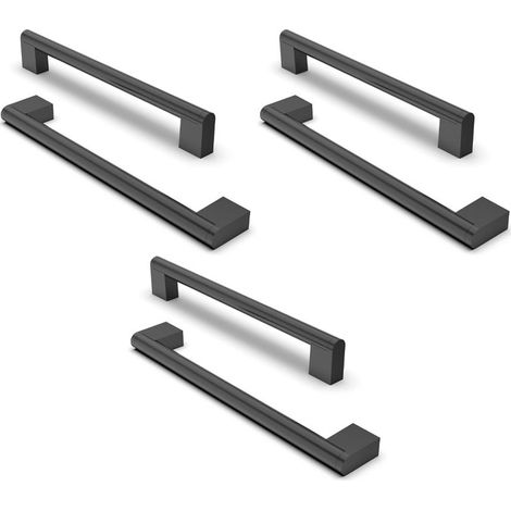 Poignées de tiroir européennes modernes - Entraxe de 192 mm - Idéales pour les armoires et meubles de cuisine - Noir - Lot de 6 (1/5)