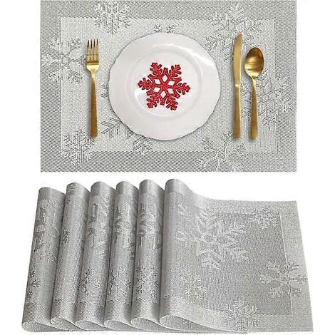 Ensemble de 4 nappes de Noël en tissu vinyle antidérapant, lavables et avec dessous de verre pour la cuisine. (1/5)